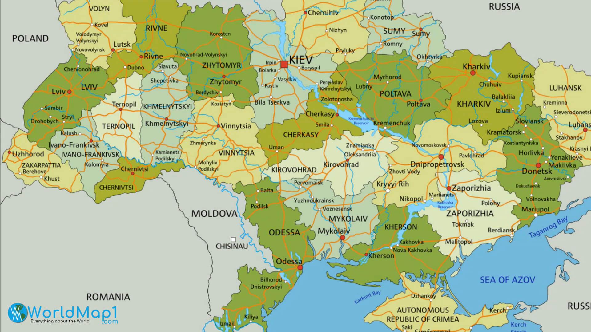 Kiev and Odessa Map